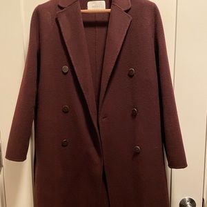 Women’s Olive Clothing Burgundy Wool Full Length Long Jacket Coat Small - Medium
